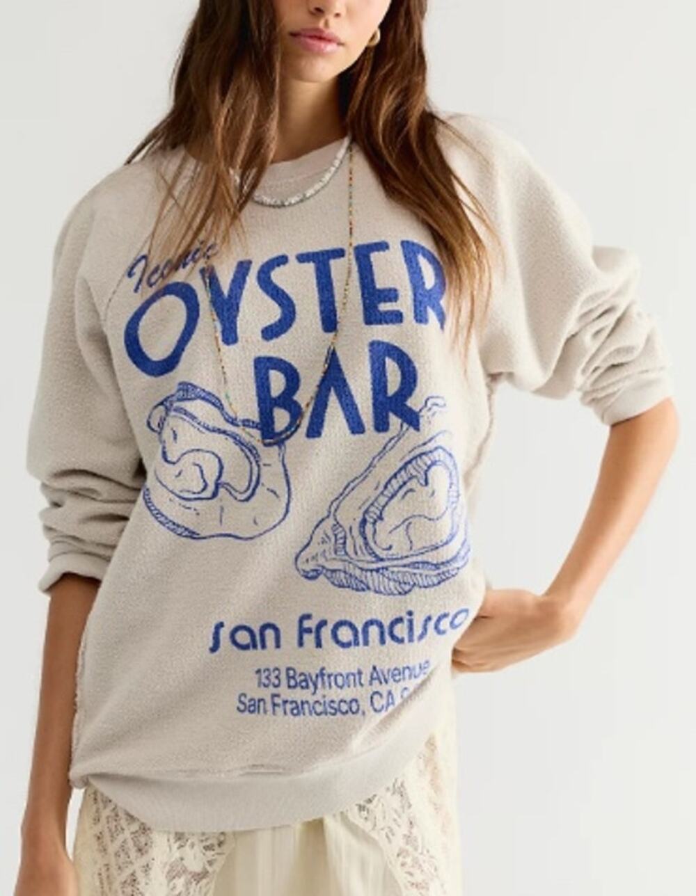 062 NWT Free People Oyster Bar Crewneck | Color Ivory | Size Large